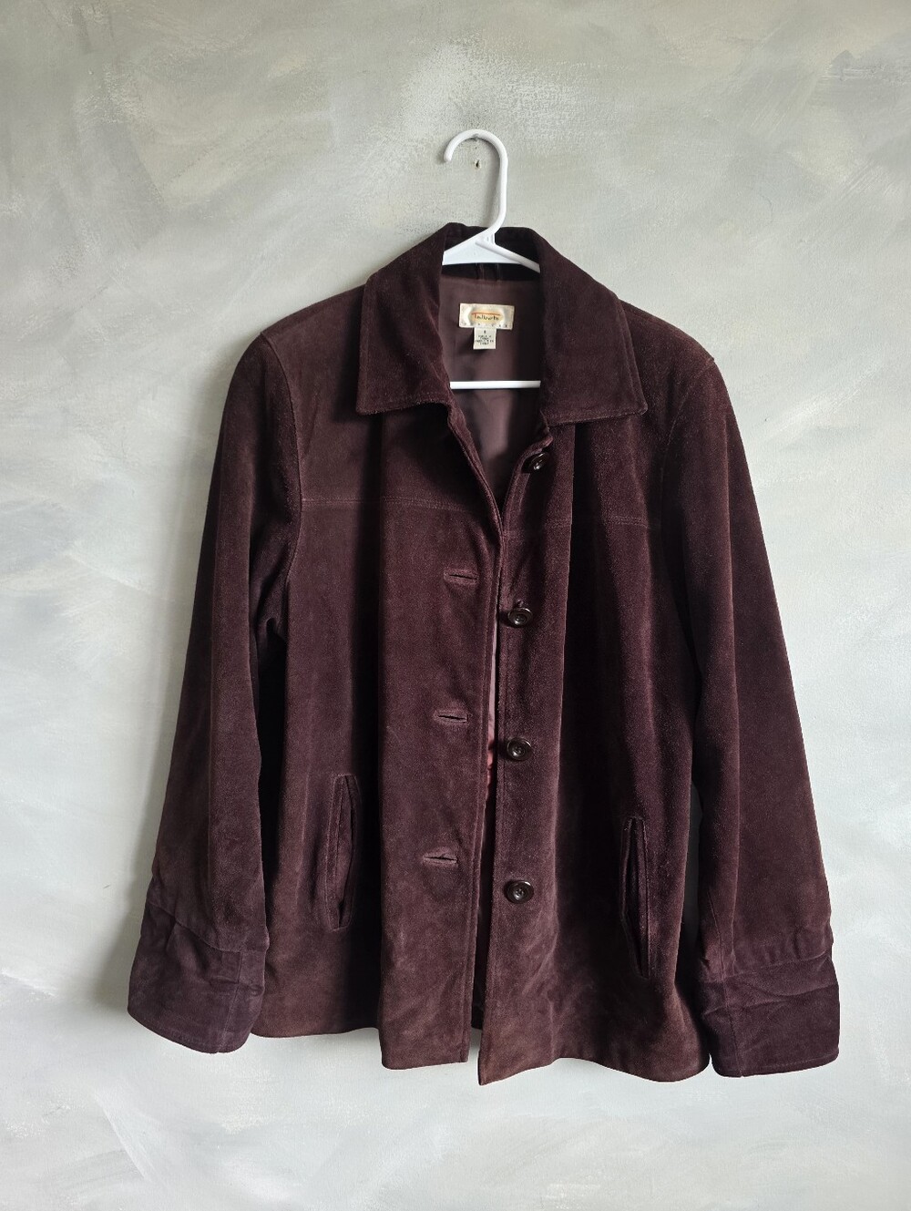 Talbots Petites Chocolate Brown Suede Leather Button Down Shirt Jacket Sz Small